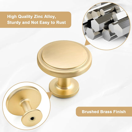 2 Pack Gold Cabinet Knobs – 1-1/4 Inch Brushed Zinc Alloy Drawer & Cupboard Knobs