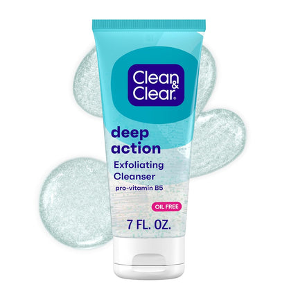 Oil-Free Deep Action Exfoliating Facial Cleanser 7oz, Pro-Vitamin B5 Daily Face Wash