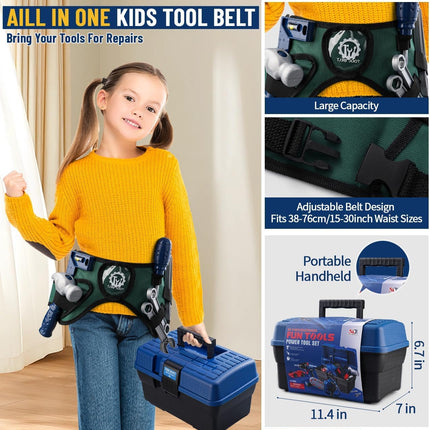 32-Piece Kids Tool Set – Toy Chainsaw & Drill with Carrying Case & Belt