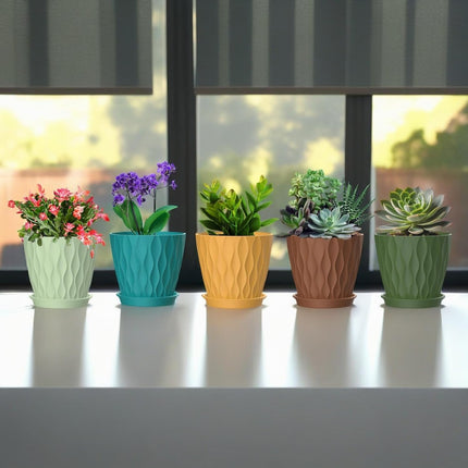 6 Pack 4 Inch Plant Pots with Drainage Holes & Trays, Indoor Flower Planters