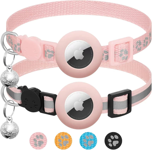 2-Pack Airtag Cat Collar – Breakaway, Reflective, Adjustable with Bell & Safety Buckle