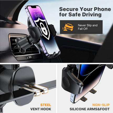 Car Phone Holder with Metal Hook Clip, Air Vent Mount for iPhone Android