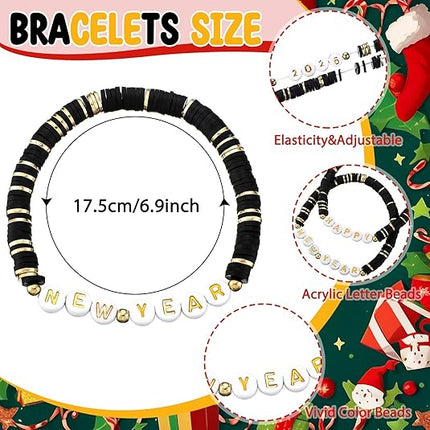 24-Piece Happy New Year 2026 Bracelets – Clay Beaded Stretch Gift Set