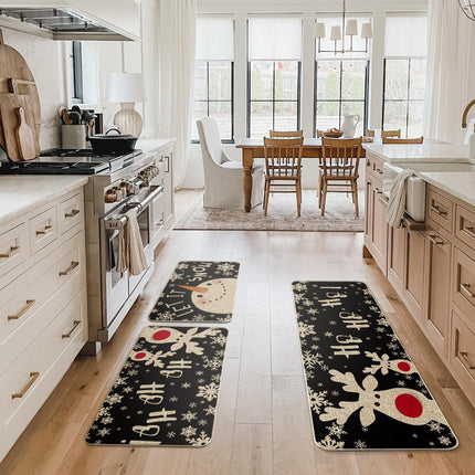 Snowman & Deer Christmas Kitchen Mats Set – Let It Snow Winter Rugs