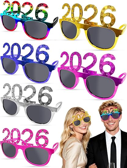 Happy New Year 2026 Glasses – 6-Pair Glitter Sunglasses Party Favors