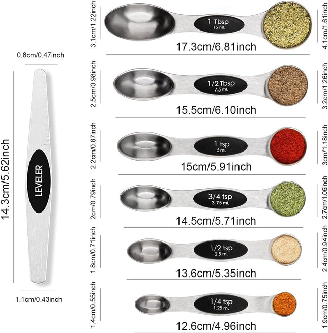 Magnetic Measuring Spoons Set Stainless Steel with Leveler Stackable Kitchen