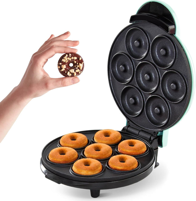 Mini Donut Maker Machine with Non Stick Plates Makes 7 Donuts Fast