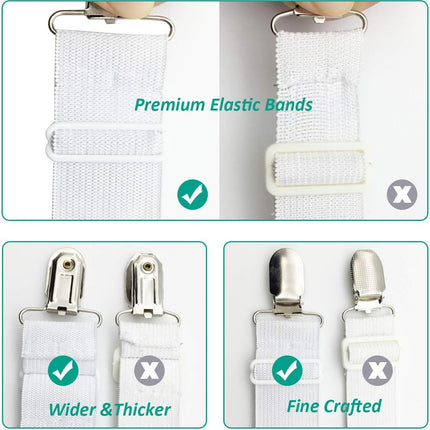 4-Pack Mattress Suspenders – Bed Sheet Straps & Corner Holders, White