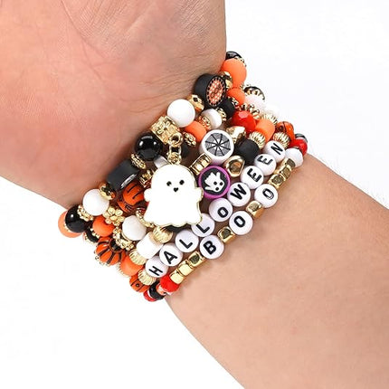 Halloween Heishi Beaded Stretch Bracelets, Stackable Halloween Jewelry for Women