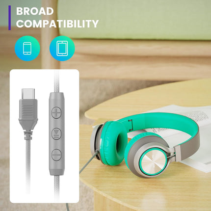 USB-C Over-Ear Headphones with Mic Foldable Lightweight Tangle-Free