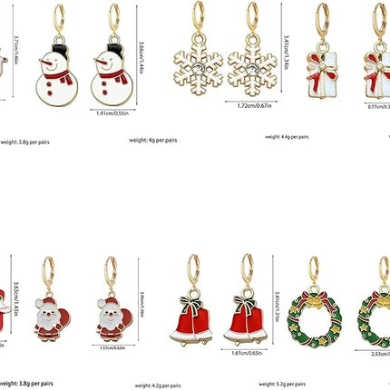 10 Pairs Christmas Hoop Huggie Earrings – Christmas Tree, Bells & Stud Earrings for Women