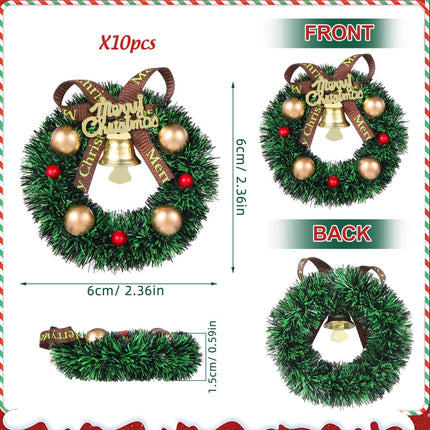 10PCS Mini Christmas Wreaths 2.36" – Green Wreaths with Bows for Crafts