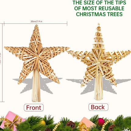 Christmas Tree Topper Straw Star – 12×7.8" Handmade Tree Decoration