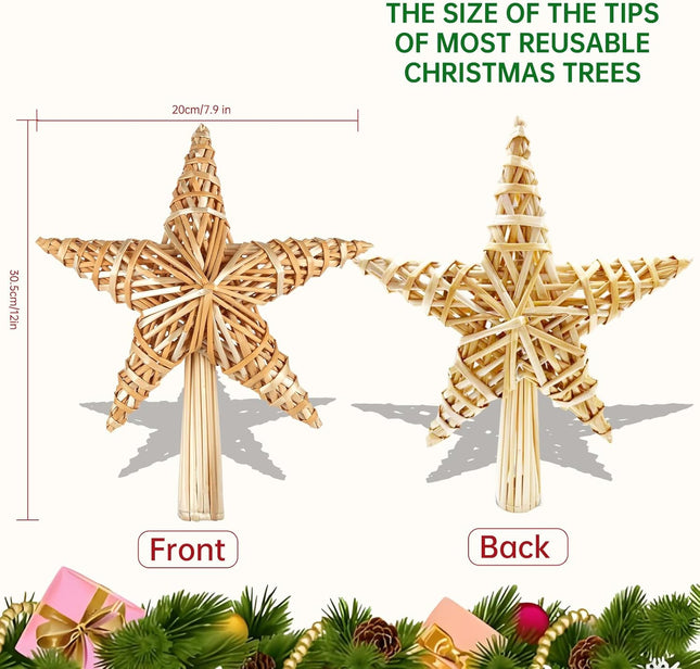 Christmas Tree Topper Straw Star – 12×7.8" Handmade Tree Decoration