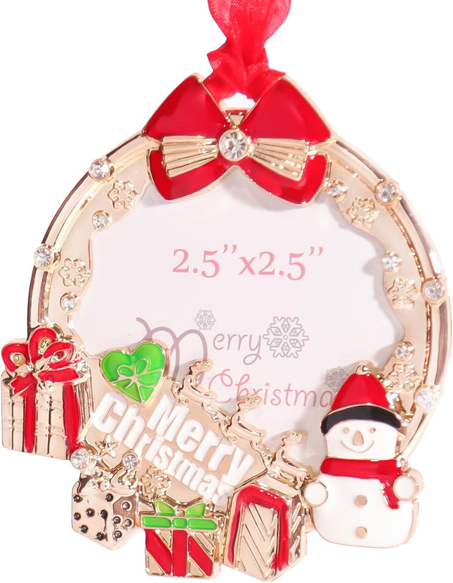 Gold Snowman Photo Ornament – Christmas Tree Decoration & Holiday Keepsake Gift