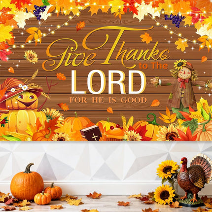 Thanksgiving Photo Backdrop – “Give Thanks to The Lord,” Autumn Decor