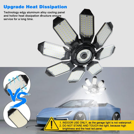 2 Pack 200W LED Garage Lights 6500K 40000LM E26 E27 Screw In 8 Deformable Panels