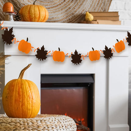 8.2ft Rustic Fall Garland – Felt Pumpkins, Maple Leaves & Wood Beads for Home Decor