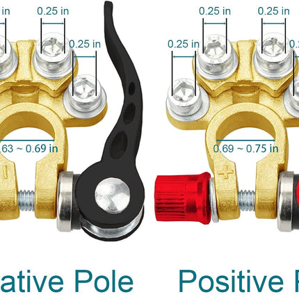2PCS Battery Terminal Connectors – 4 Way Quick Release for SAE/JIS Type A Posts