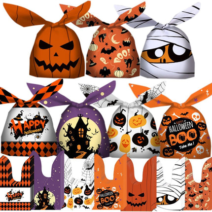 100-Piece Halloween Treat Bags, 7 Designs Plastic Candy Goodie Bags for Kids