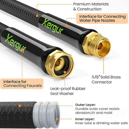 Portable Garden Hose 25 Feet with Durable Brass Fittings Outdoor Water Pipe