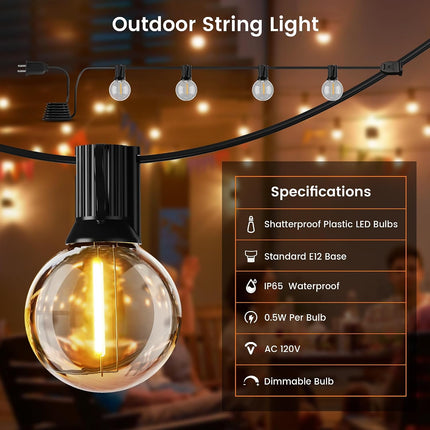 27FT Outdoor String Lights, 13 G40 LED Bulbs, 2200K Dimmable Patio Lights, Waterproof