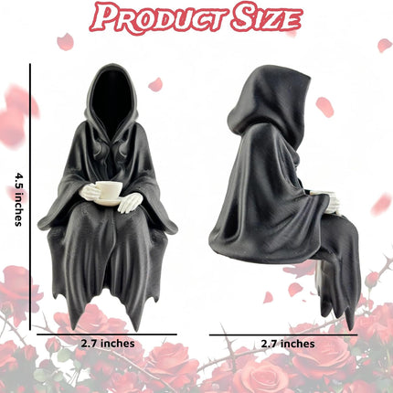 2-Piece Sitting Ghost Figurines with Teacup, Spooky Book Lover Halloween Decor