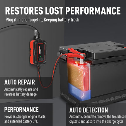 1A Battery Charger – 6V/12V Smart Trickle, 10-Stage, LiFePO4, Automatic Maintainer