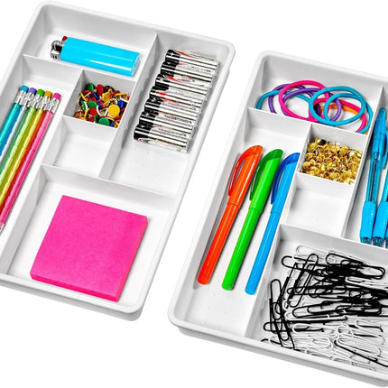 2-Pack 6-Compartment Drawer Organizers – Plastic Storage Trays for Gadgets