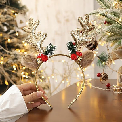 Christmas Reindeer Headband – Glitter Elk Antlers Holiday Hair Accessory