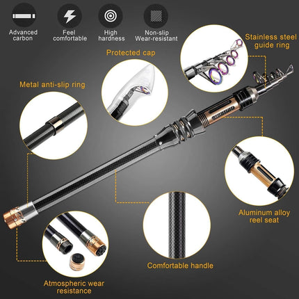 Fishing Rod and Reel Combo Kit, Telescopic Fishing Pole with Lures, Hooks & Bag