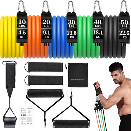 Resistance Bands Set with Handles, Door Anchor, and Ankle Straps for Home Fitness