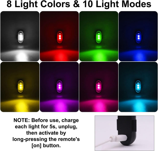 4PCS Wireless LED Strobe Lights with Remote – 8 Colors, Waterproof, USB Charging