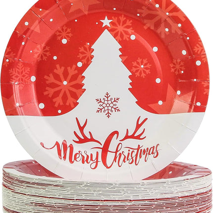 50PCS Christmas Paper Plates 7" – Disposable Dessert Plates with Tree Pattern