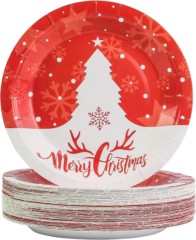 50PCS Christmas Paper Plates 7" – Disposable Dessert Plates with Tree Pattern