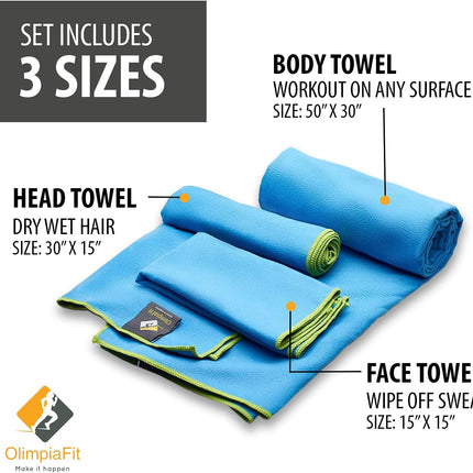 3-Pack Quick Dry Microfiber Travel Towels with Bag, Lightweight Fast-Drying Towels