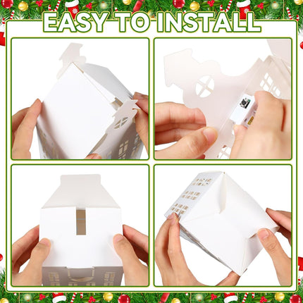 10PCS Lighted Xmas Village Houses – 3D Winter Paper Decoration Set