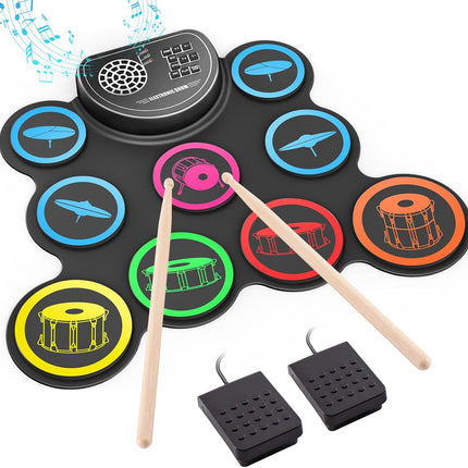 Electronic Drum Set – 9-Pad Roll-up Kit, Headphone Jack, 10H Playtime, Gifts for Kids