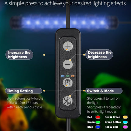 1.8W Aquarium LED Light 7.5 Inch Submersible Multicolour Fish Tank Light with Timer