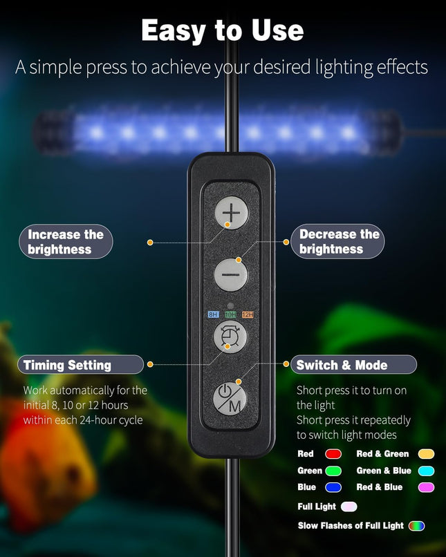 1.8W Aquarium LED Light 7.5 Inch Submersible Multicolour Fish Tank Light with Timer