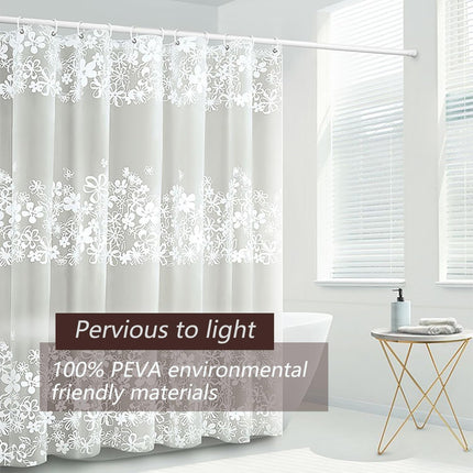 Shower Curtain Liner 4G PEVA Waterproof, White Floral, 3 Magnetic Weights, Grommets