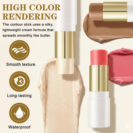 6 Colors Dual-Ended Contour Bronzer Blush Makeup Stick Set, Buildable Cheek Kit