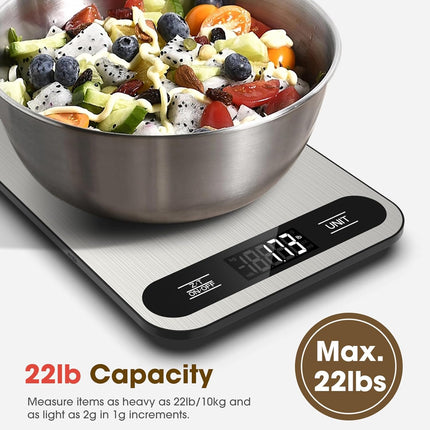 22lb Digital Kitchen Scale with LCD Display, Stainless Steel, Tare Function