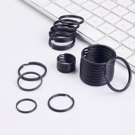 40 Pack Black Split Key Rings Assorted 4 Sizes Metal Keychain Rings Bulk