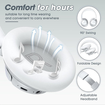 Wireless ANC Bluetooth Headphones 70H Playtime Deep Bass Silver Headset