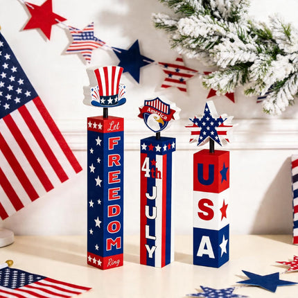 3 Pcs 4th of July Wooden Table Centerpieces Patriotic Tiered Tray Decor