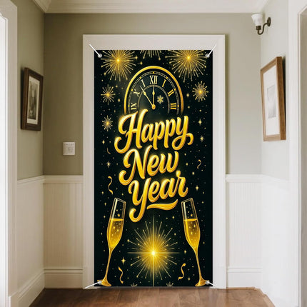 Happy New Year 2026 Polyester Door Cover – NYE Party Backdrop Banner