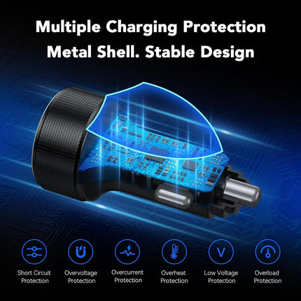78W 4-Port USB-C Car Charger, 2 USB-C & 2 USB-A with Voltmeter, Metal Adapter