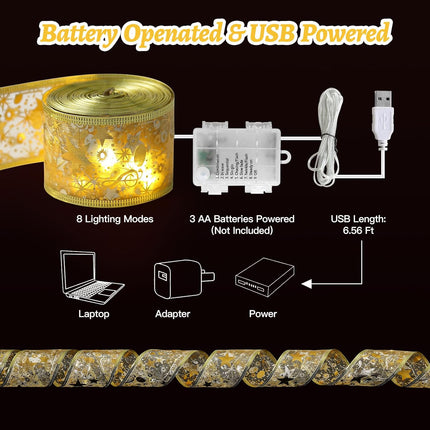 Christmas Tree Fairy Ribbon Lights – 32ft 100 LED Gold Indoor Decoration