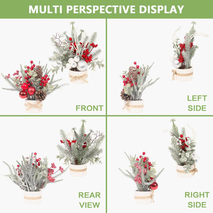 2PCS Small Christmas Trees – 11" Artificial Mini Potted Tabletop Christmas Decorations